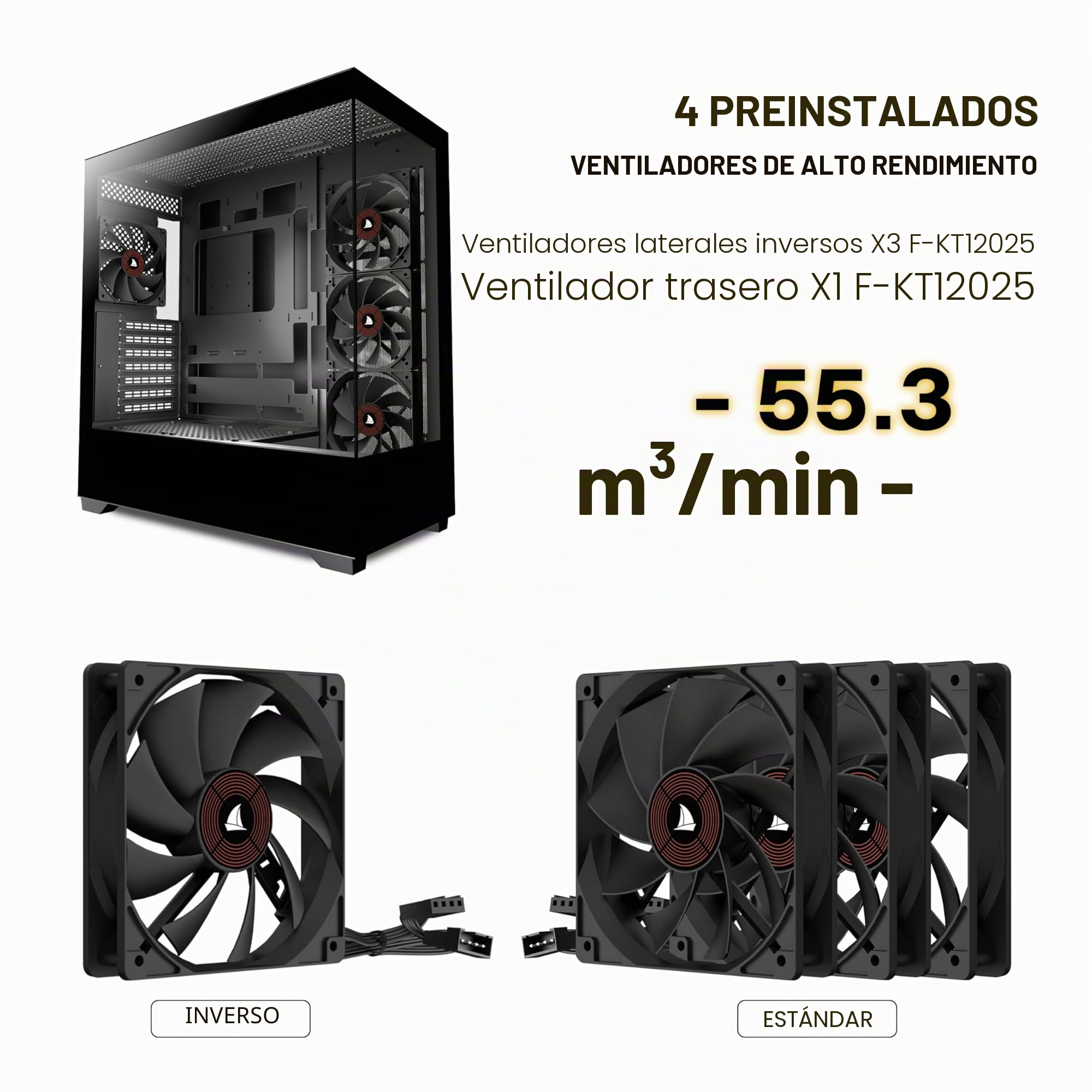 KEDIERS carcasa de ordenador preinstalada 4 × 120 mm, ventilador negro, ATX Mid Tower PC, vista panorámica, panel frontal de cristal templado, negro
