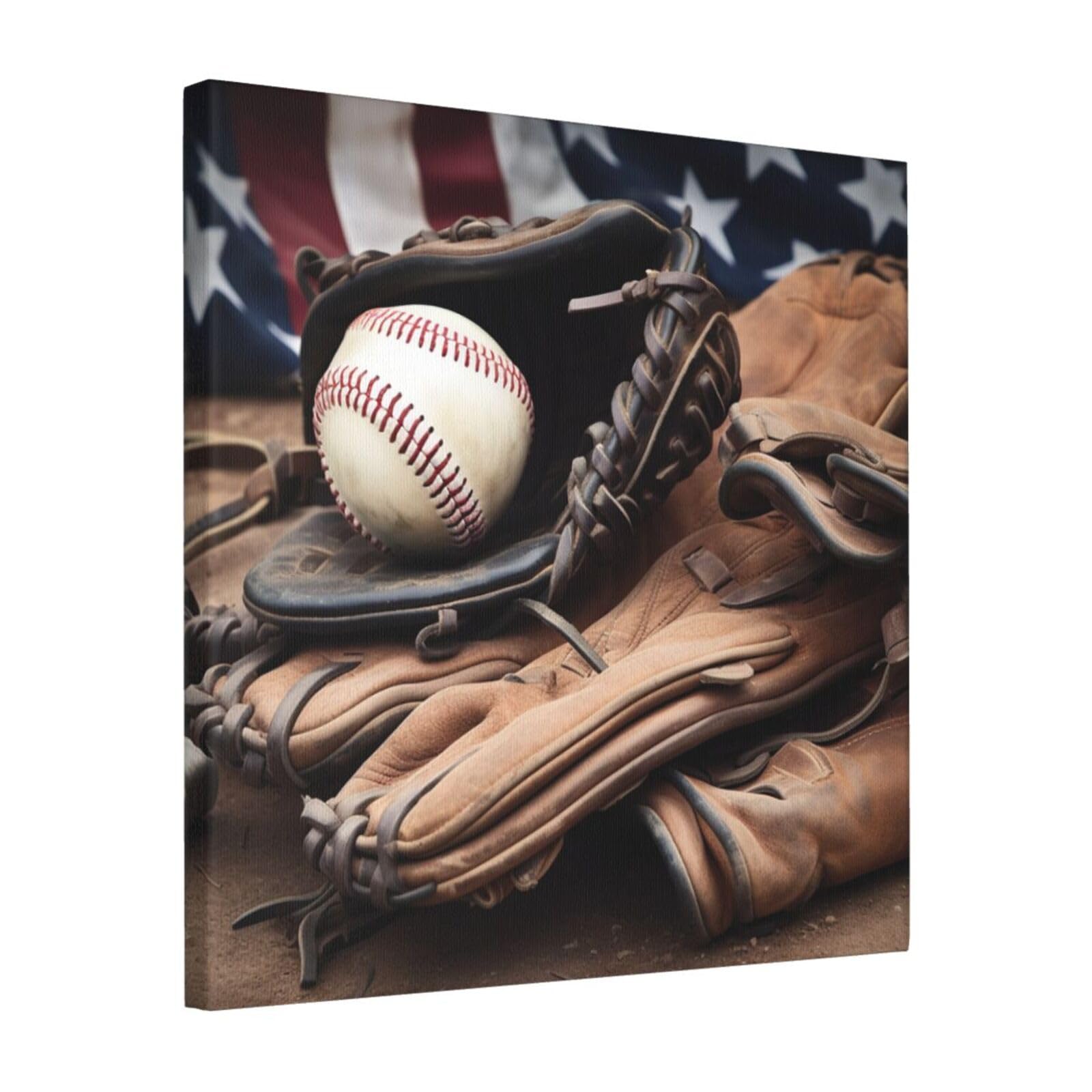 FodPand Baseball Equipment Canvas Wall Art for Living Room Wall Decor 16"x16" Modern Artwork Painting Pictures Hanging Canvas Prints Aesthetic Wall Art for Bedroom Bathroom Office Wallart Decor