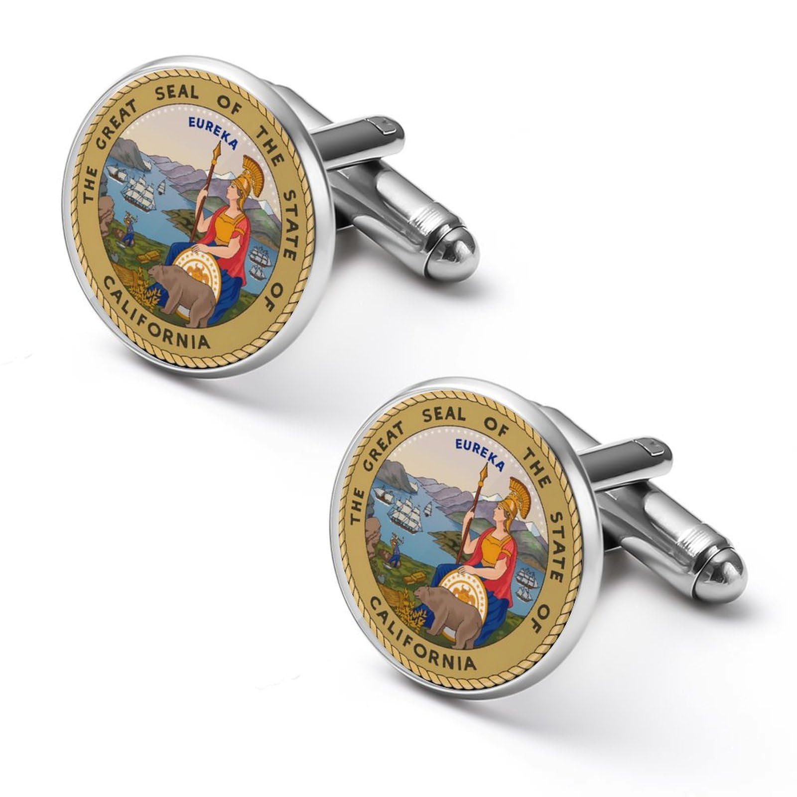 Seal of The State of California Men's Cufflinks Button Down Shirt Long Sleeve Cuff Links for Business Wedding 1.7cm