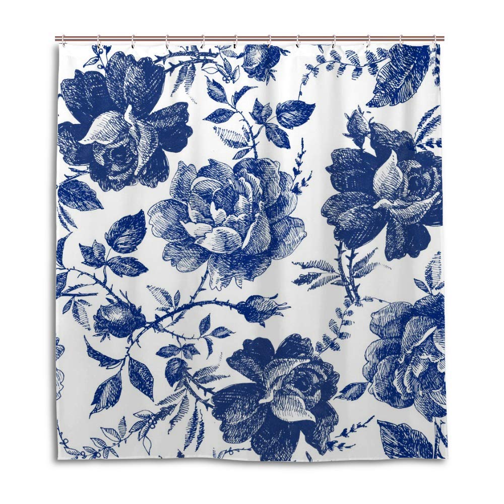 Rideau de douche en polyester indigo Chehongg de style vintage pour salle de bain