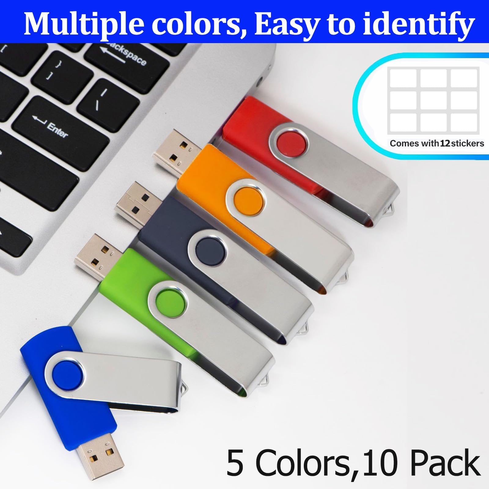 Pamięć USB 64 GB 5 sztuk pendrive 64 GB WISEORANGE Obrotowy USB 2.0 pamięć USB do komputera, laptopa, telewizora ze światłem LED (5 kolorów)