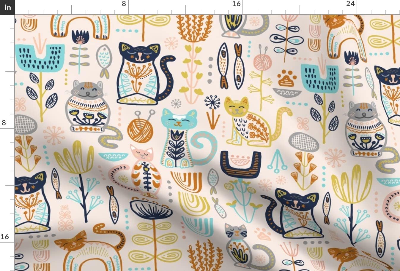 Spoonflower Fabric - Sweet Scandi Cats Florals Blush Copper Pool Blue Navy Stone Printed on Minky Fabric by The Yard - Sewing Baby Blankets Quilt Backing Plush