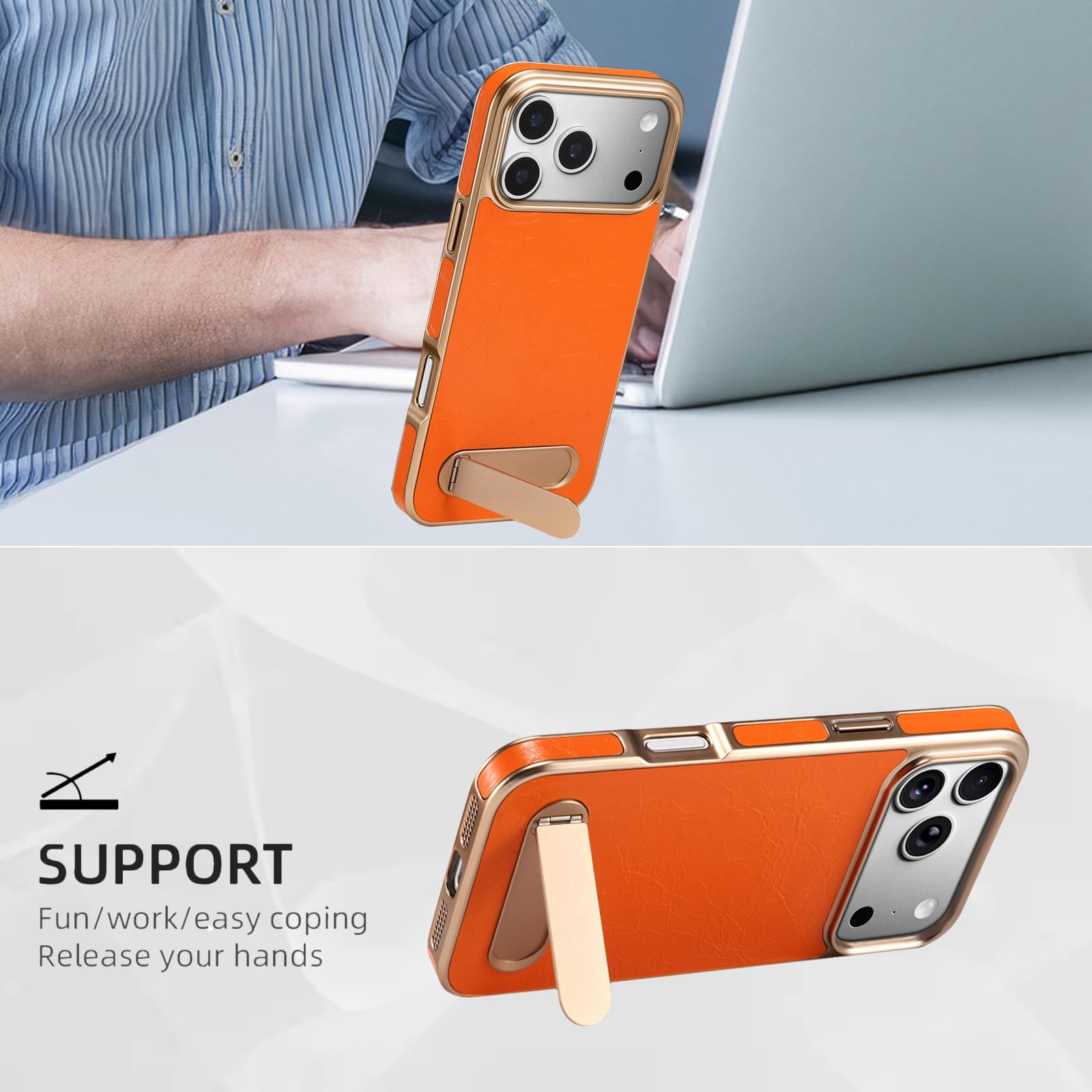 Étui en cuir véritable pour iPhone 18 Pro, support invisible et