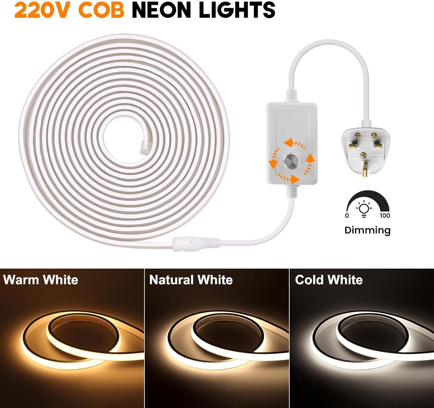 Dimmbare LED-Lichtleiste, 16 m, wasserdicht, flexibel, Lichtschlauch mit Dimmer, für Haus und Außendekoration