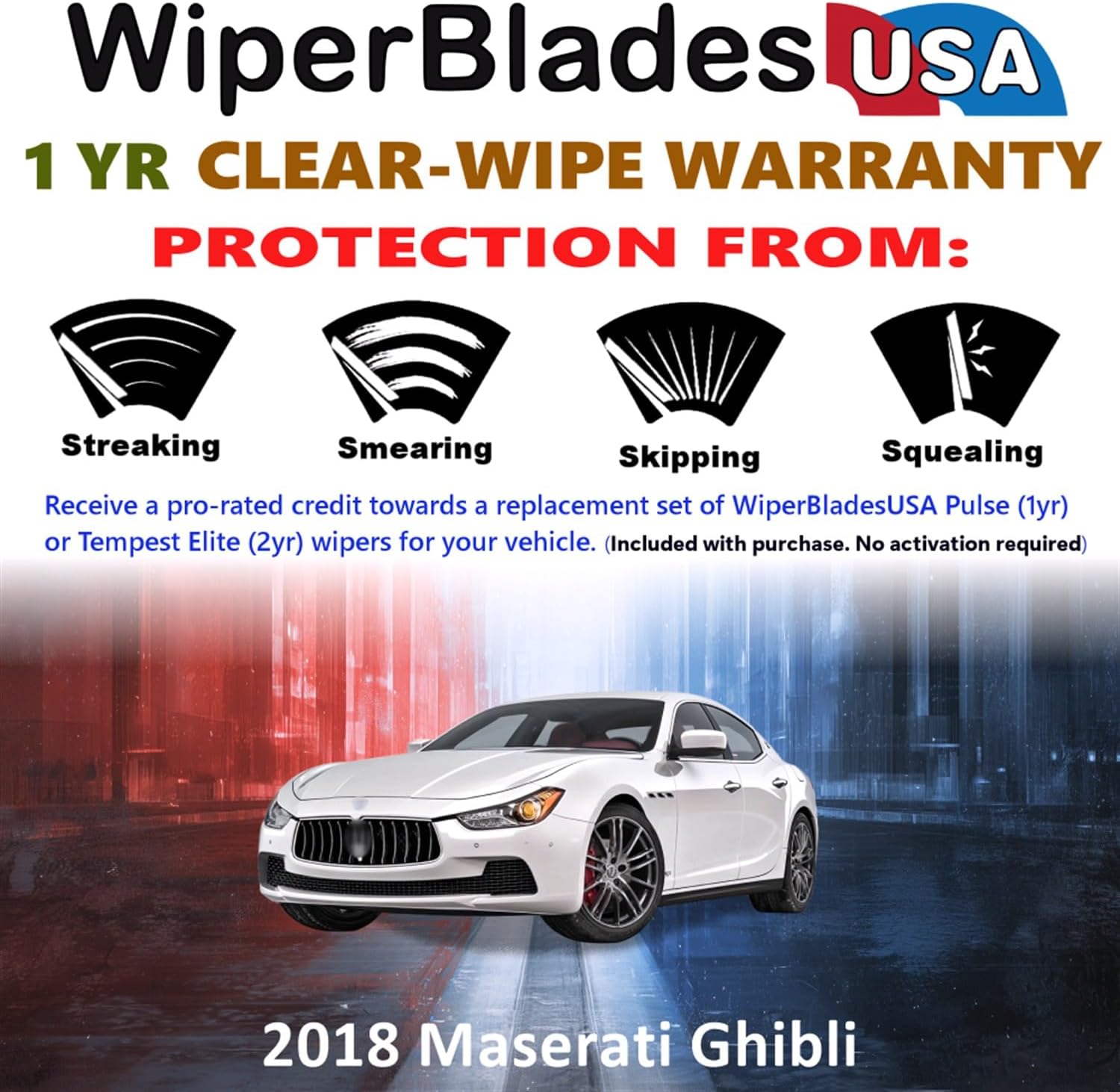 Wiper Blades for 2018 Maserati Ghibli Wipers w/1yr Warranty (Set of 2)