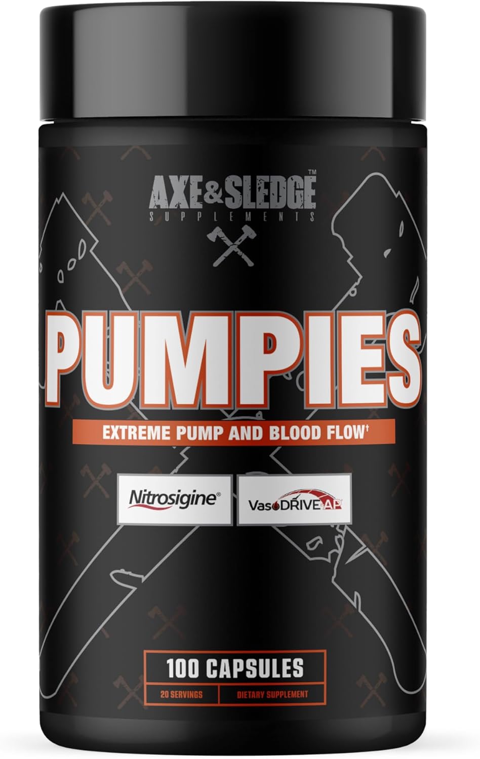 Axe & Sledge PUMPIES Nitric Oxide Booster | Supports Muscle Pumps, Blood Flow, Vascularity & Performance | 100 Capsules, 20 Servings