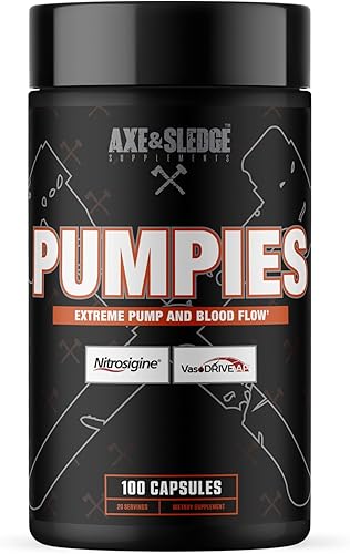 Axe & Sledge Suplementos PUMPIES potenciador de óxido nítrico con VasoDrive-AP y nitrosigine, aumenta las bombas, el rendimiento y la recuperación,