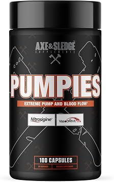Axe & Sledge PUMPIES Nitric Oxide Booster | Supports Muscle Pumps, Blood Flow, Vascularity & Performance | 100 Capsules, 20 Servings