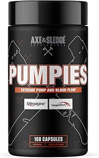 Axe & Sledge PUMPIES Nitric Oxide Booster | Supports Muscle Pumps, Blood Flow, Vascularity & Performance | 100 Capsules, 20 Servings