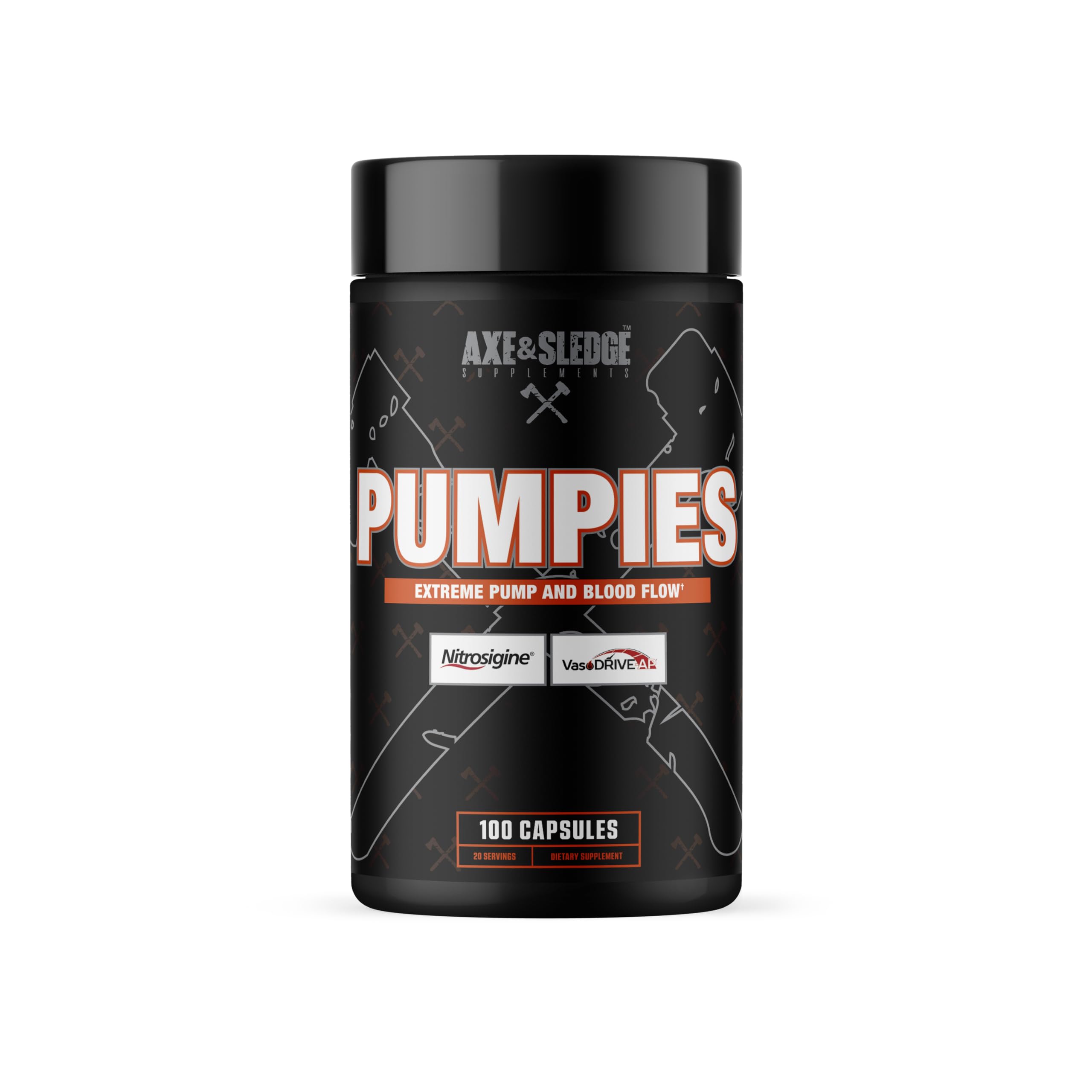 Axe & Sledge PUMPIES Nitric Oxide Booster | Supports Muscle Pumps, Blood Flow, Vascularity & Performance | 100 Capsules, 20 Servings