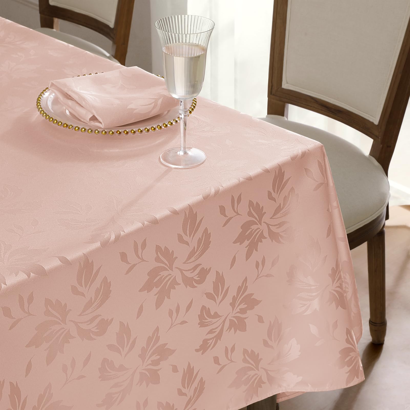 Romanstile Pink Spring Tablecloth 140x200 cm, Elegant Jacquard Damask, Wipeable & Water-Repellent Outdoor Table Cloth, Perfect for Easter, Garden Parties, Mother’s Day & Spring Dining,Girl's Birthday