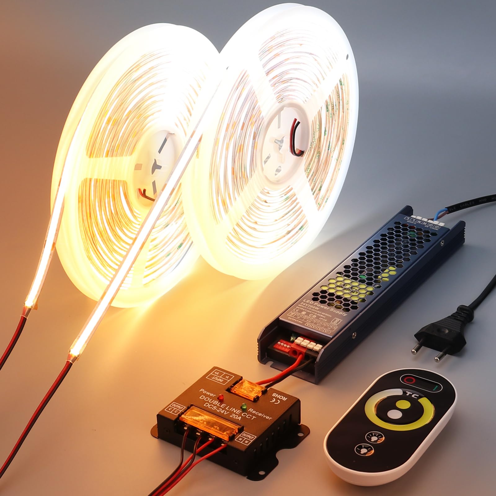 BENLUN 24V CCT COB LED Streifen Dimmbar 20M (10M X 2), LED Strip 2700K-6500K Weiß Selbstklebend, LED Band 10W/M CRI 93, mit Fernbedienung und Netzteil, für Zimmer Decoration, Küche