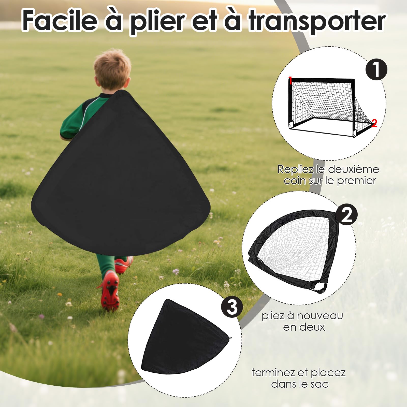 But De Football Enfant 2 En 1 – Pop-up Avec 5 Zones De Tir, Sac De Transport Inclus – Jardin Et Plage