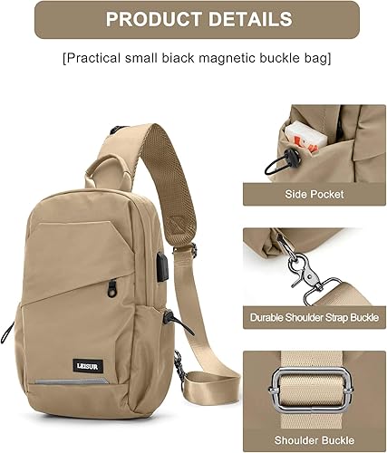 Miniatura 3 de Khaki Sling Bag for Men women, Small Anti Theft One Strap Motorcycle Backpack, Mini Sling Tactical Chest Bag Daypack Crossbody Sling Backpacks for