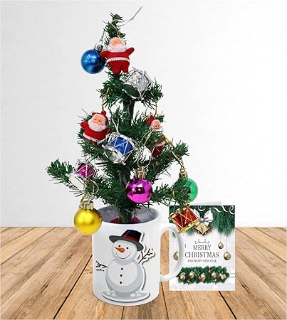 Khakee Merry Christmas Theme Mug & Xmas Tree with 10 pcs Ornaments & Xmas Card Combo Set - Xmas Decoration Gift Set(cmx21-345)
