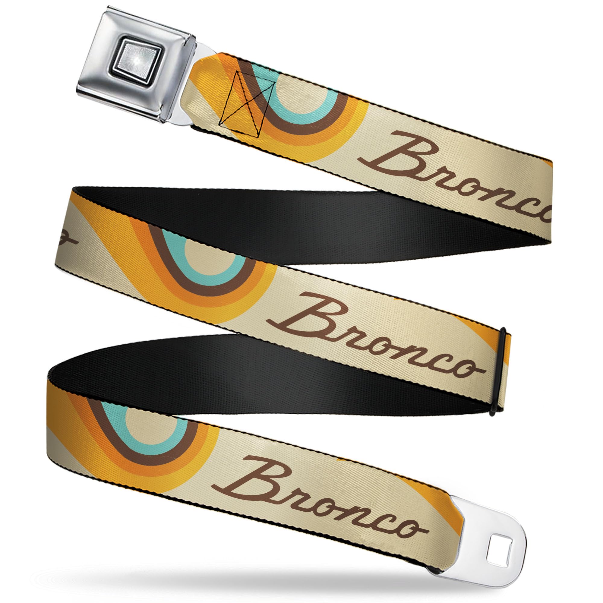 Ford Belt, Seatbelt Buckle, Ford Bronco Script Wave Beige Brown Blue Orange