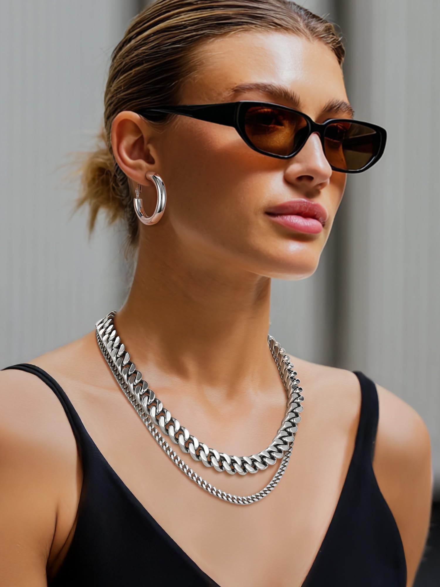PROSTEEL Cadena Cubana Acero Inoxidable 5/12/14mm Collar Grueso Plateado/Dorado Cadenas Cubanas Eslabones Hip Hop Joyas de Mujer Hombre 46cm/51cm