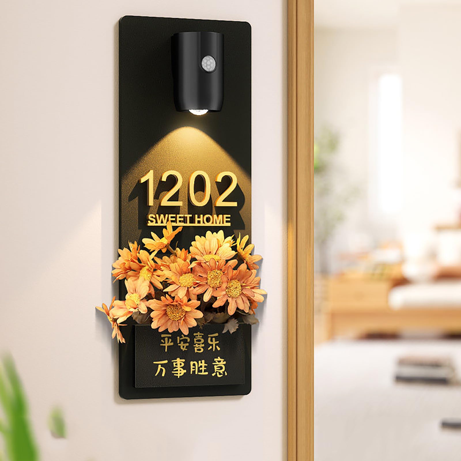 Placa acrílica con números de casa iluminados por USB y sensor de movimiento