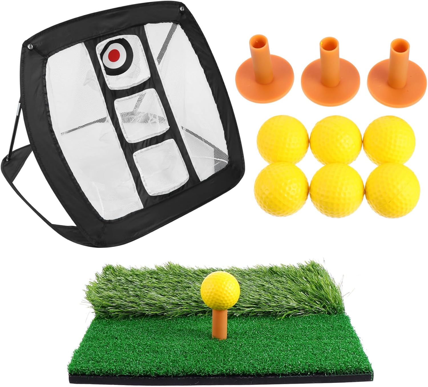 1set Nylon Golf Practice Net Set Mini Hitting Mat and Tees Portable Training Aid for Indoor and Outdoor Use Includes Pu Balls for Skill Development