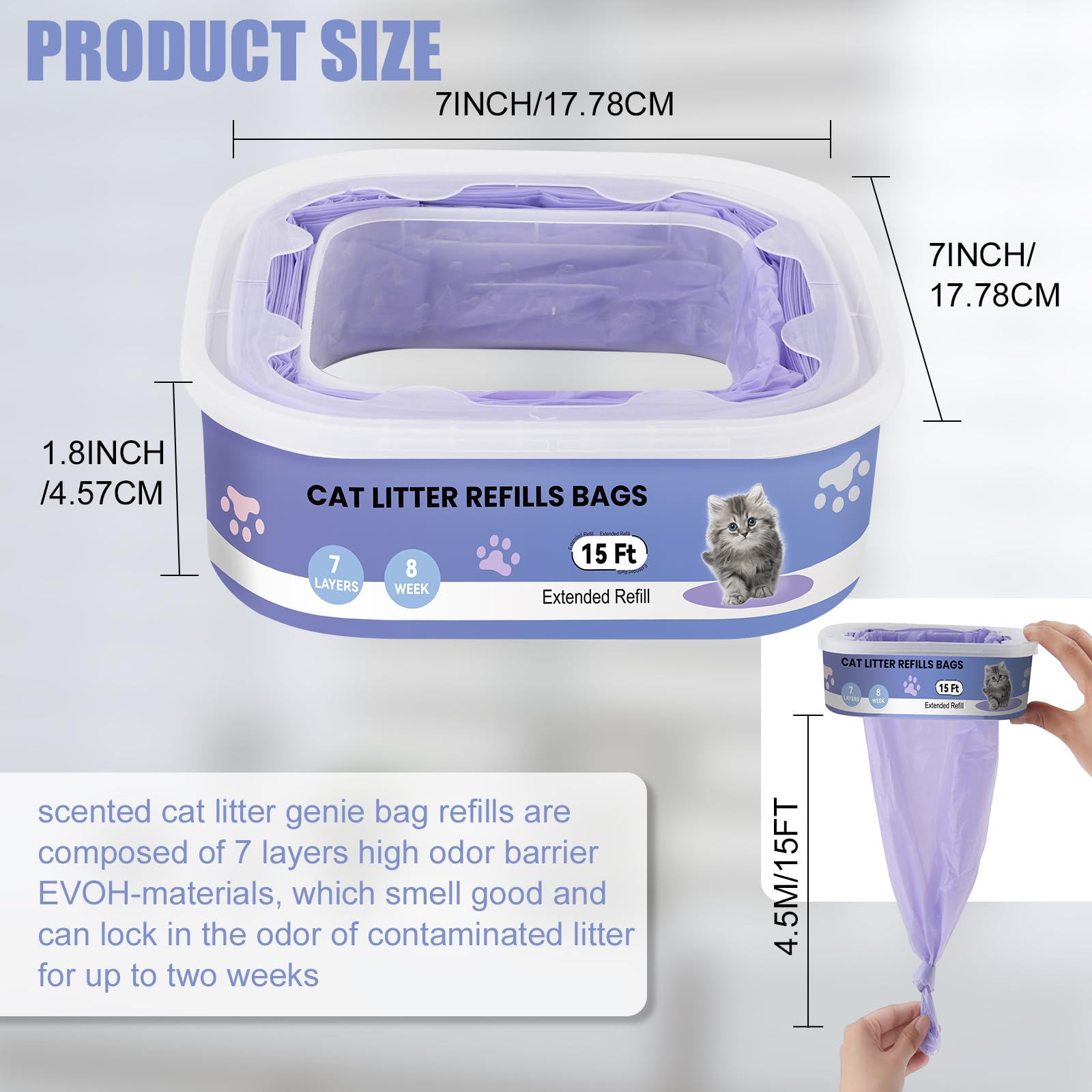 10 Piezas Recambios Cubos de Pañales,compatibles Litter Genie Standard, Plus,XL,Style,Bolsas de Recambio para Arena para Gatos,Super Control de olores，púrpura