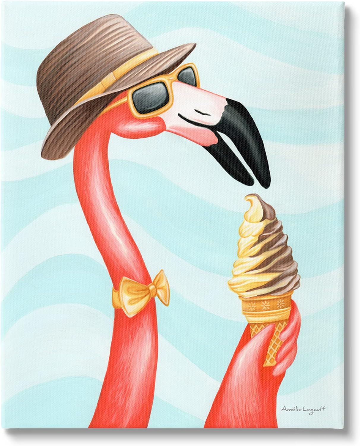 Stupell Industries Dapper Flamingo Summertime Ice Cream Cone Snack, Design by Amelie Legault
