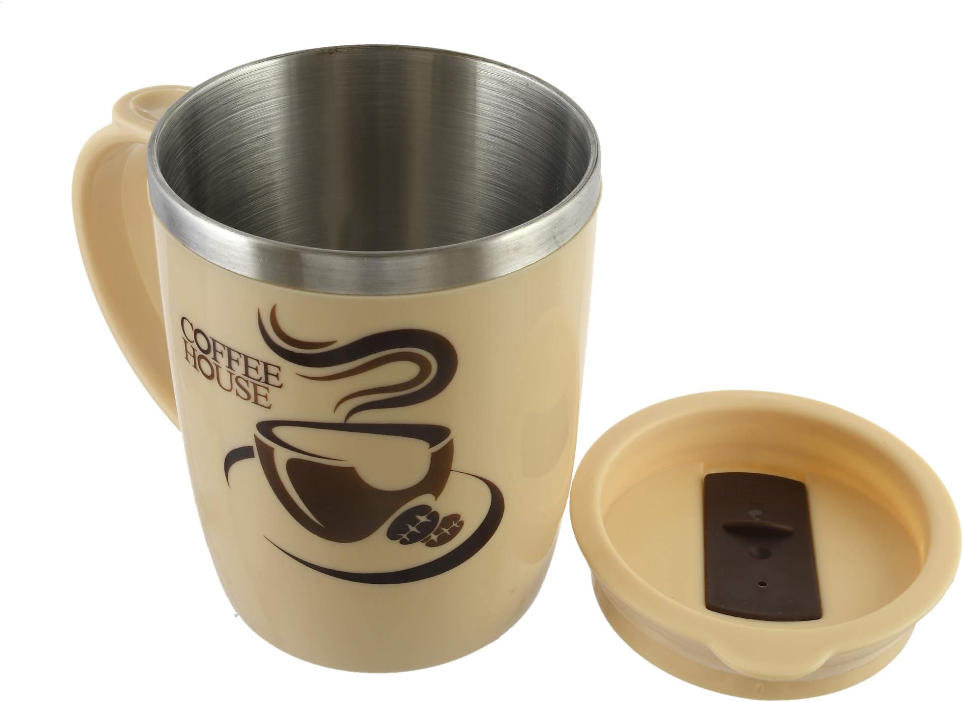 Kuber Industries Coffee House Unicorn Tea Coffee Time Unbreakable Hot Insulated Double Wall Plastic Stainless Steel Tea,Coffee/Milk Mug with Sipper Lid for Kids&Adults (Cream)-Kubmart11120,250ml