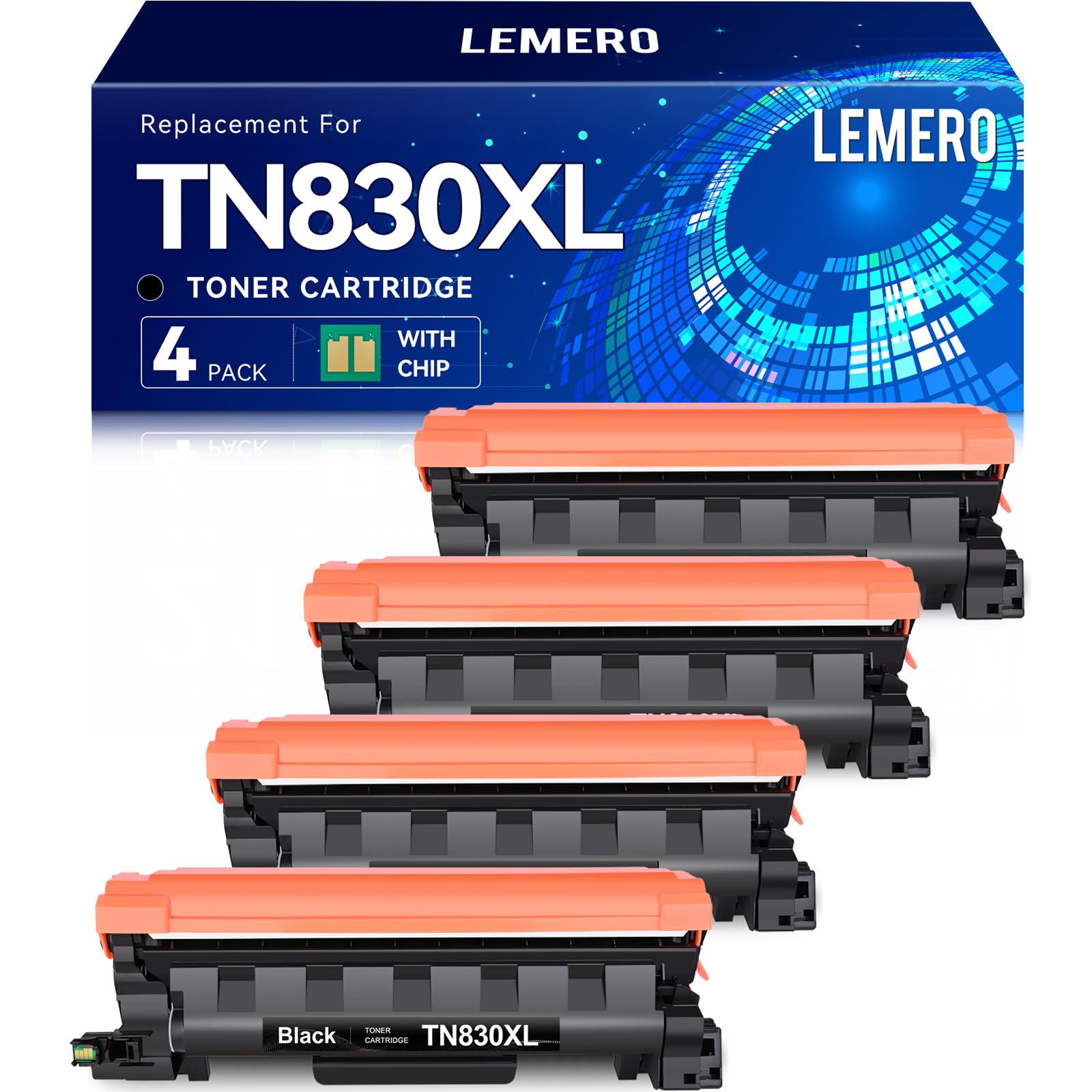 LEMERO Compatible Toner Cartridge Replacement for Brother TN830XL TN830 XL High Yield Toner Cartridge Work with DCP-L2640DW HL-L2460DW HL-L2480DW HL-L2405W MFC-L2820DW Printer 830XL 4-Black
