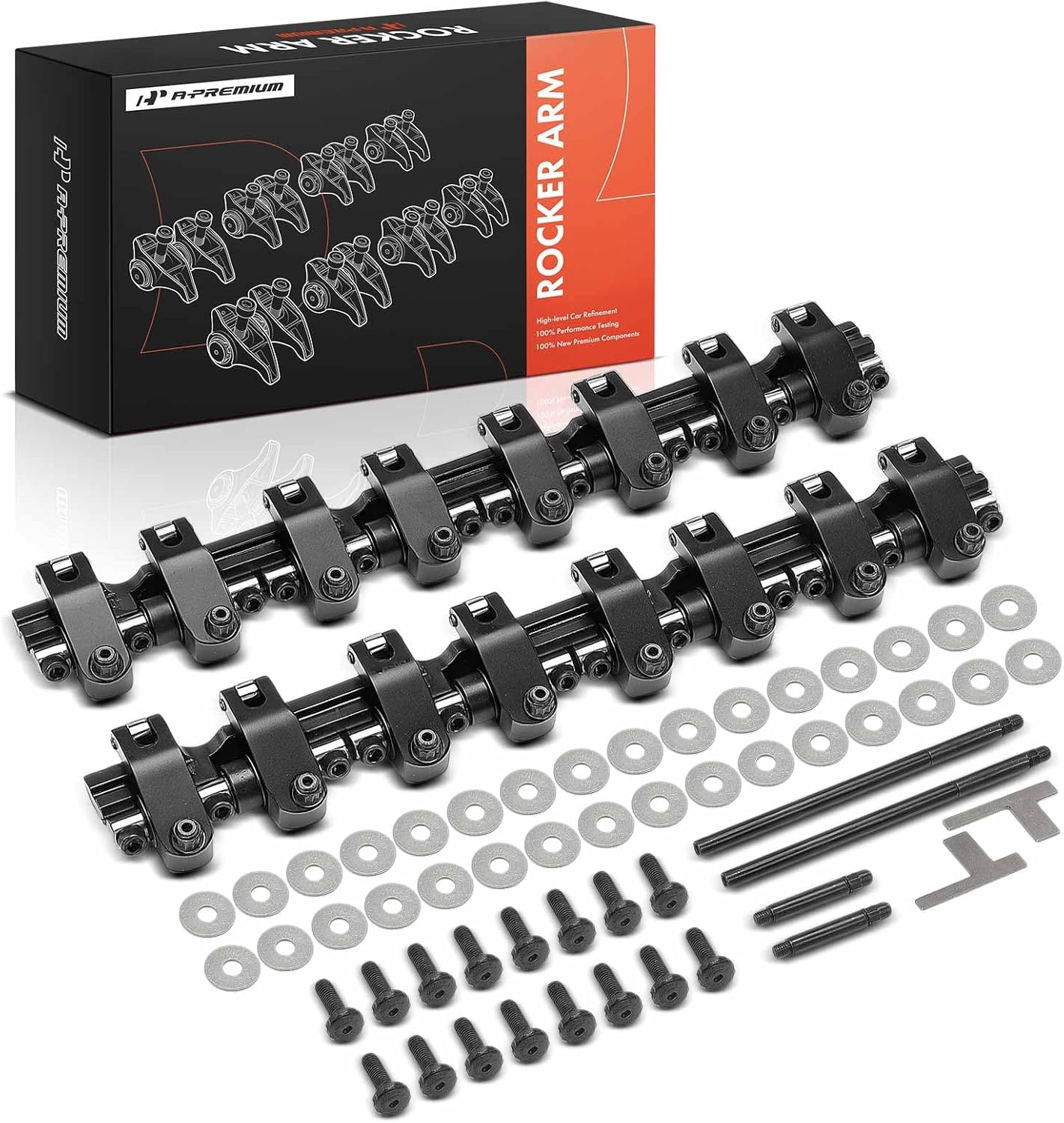 A-Premium 16Pcs Stainless Steel Shaft Mount Rocker Arms Kit with Needle Bearings Compatible with GM L92 LS3 Gen III, 1.7 Ratio
