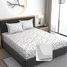 320 TC Cotton Feel All Around Elastic Fitted Bedsheets Queen Size, Elastic Fitted Printed Cotton Bedsheets Queen Size for Double Bed with 2 Pillow Covers 78” x 60” (Blue)