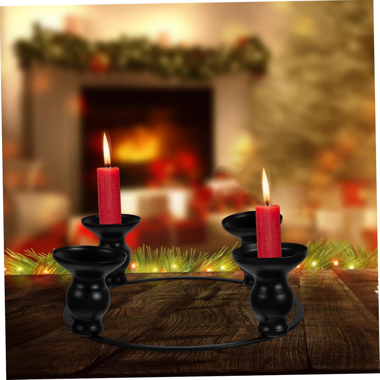 SOLUSTRE Christmas Candle Holder Ring Taper Candle Holders Wreath Supply Wreath Accessories Garland Accessory Holder Accessory Party Supplies Iron Black