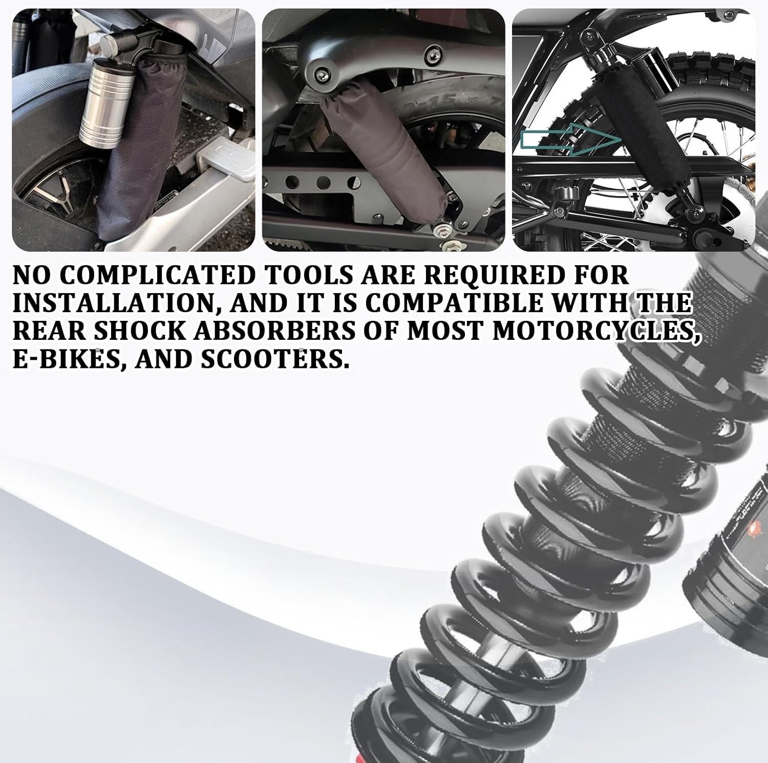 Motorcycle Shock Covers, Waterproof Scratch-Resistant Elastic Nylon Rear Shock Cover, 270mm Absorber Suspension Protector, Universal for Most Motorcycles, E-Bikes, Scooters, ATVs (Black)