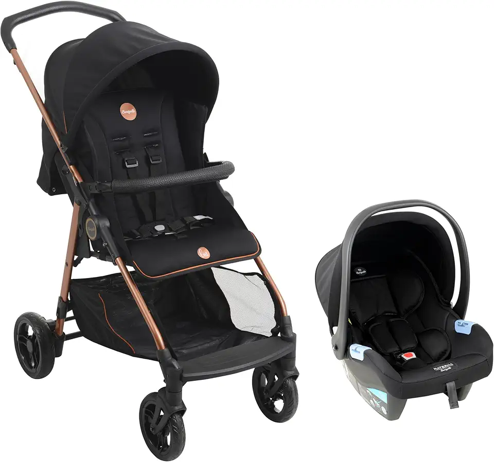 Carrinho de Bebê com Bebê Conforto, Lui Travel System Preto Cobre Burigotto