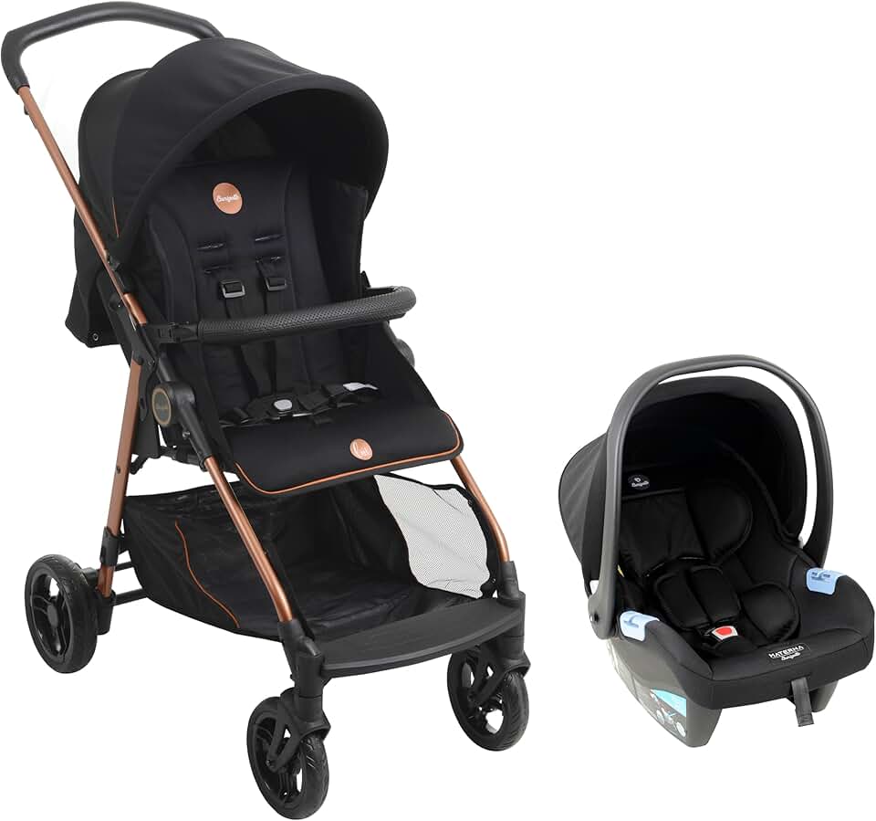 Carrinho de Bebê com Bebê Conforto, Lui Travel System Preto Cobre Burigotto
