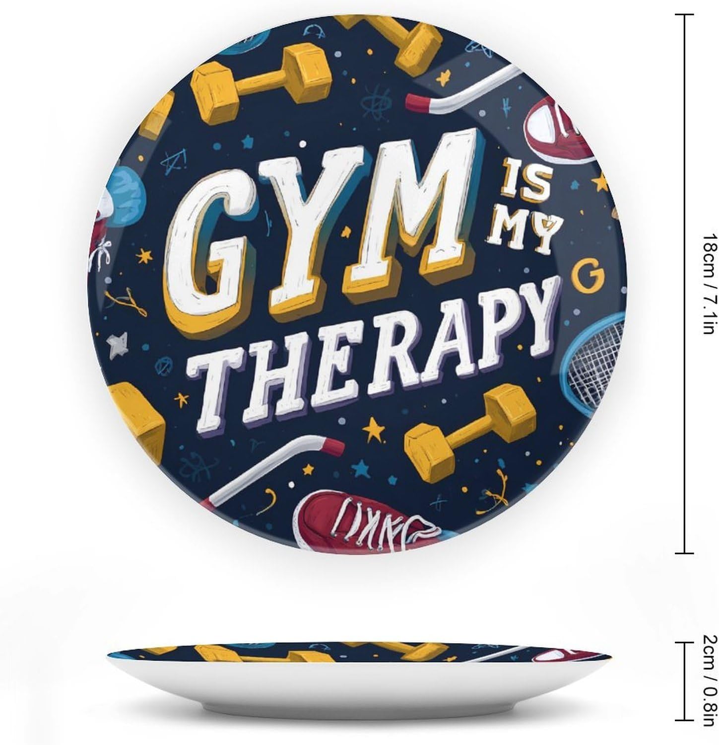 Gym Is My Therap Decorative Plates for Display Ceramic Plate Tray with Stand Hanger Home Decor