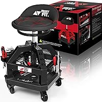 Vista 1 de Rolling Shop Taburete para garaje con ruedas, DO02 - Asiento giratorio de 360° de altura ajustable con almacenamiento de bandeja de herramientas