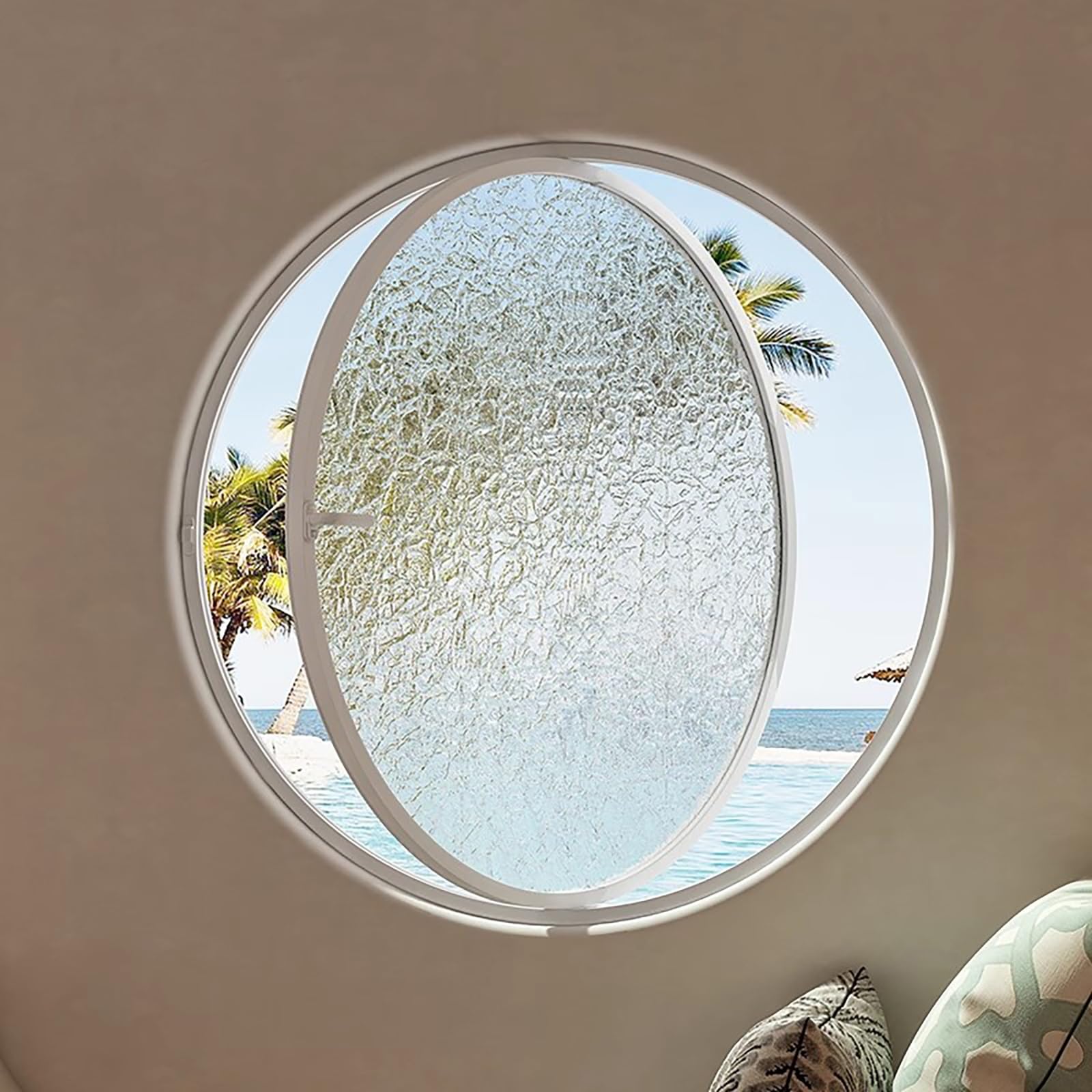 Fenêtre coulissante hublot de bateau ronde blanche 80x80 cm rotative 360° pour hangar et maison