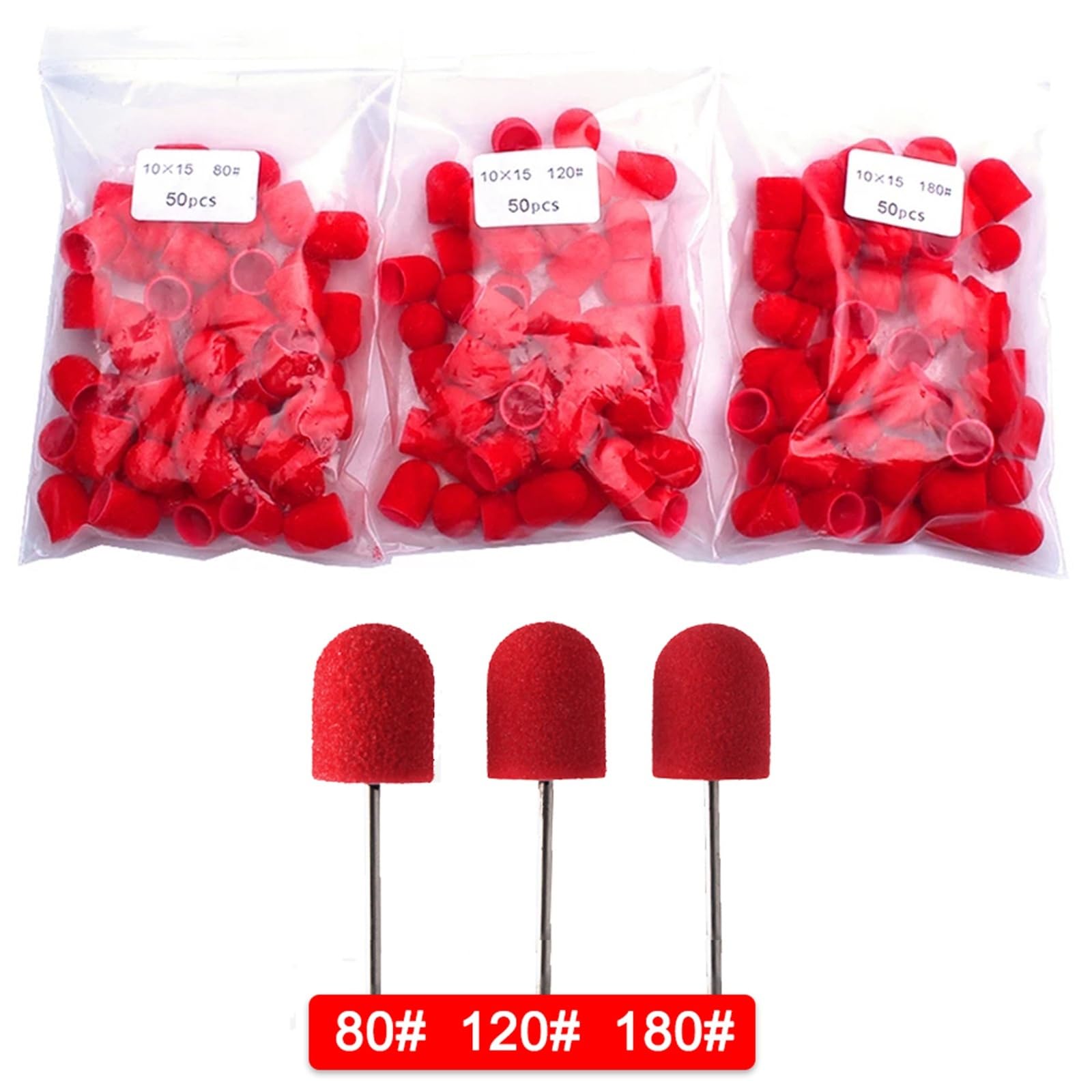 Tambores de Lijado 50 Uds. Accesorios de taladro uñas plástico rojo tapas bloque mandril removedor Gel cuidado los pies cutícula(16x25 120 Grit)