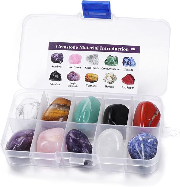 JSDDE 10pcs Mineral Variety Tumbled Crystals Gemstone Reiki Healing Energy Meteorite Stone for Chakra Balancing Meditation Crystal Collection