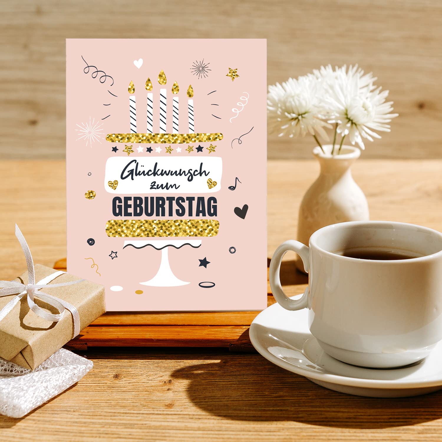 Handarbeit Lieblingsladen: Edle Happy-Birthday-Karte Im Klappformat – 14,8 X 14,8 Cm Mit Weißem Umschlag