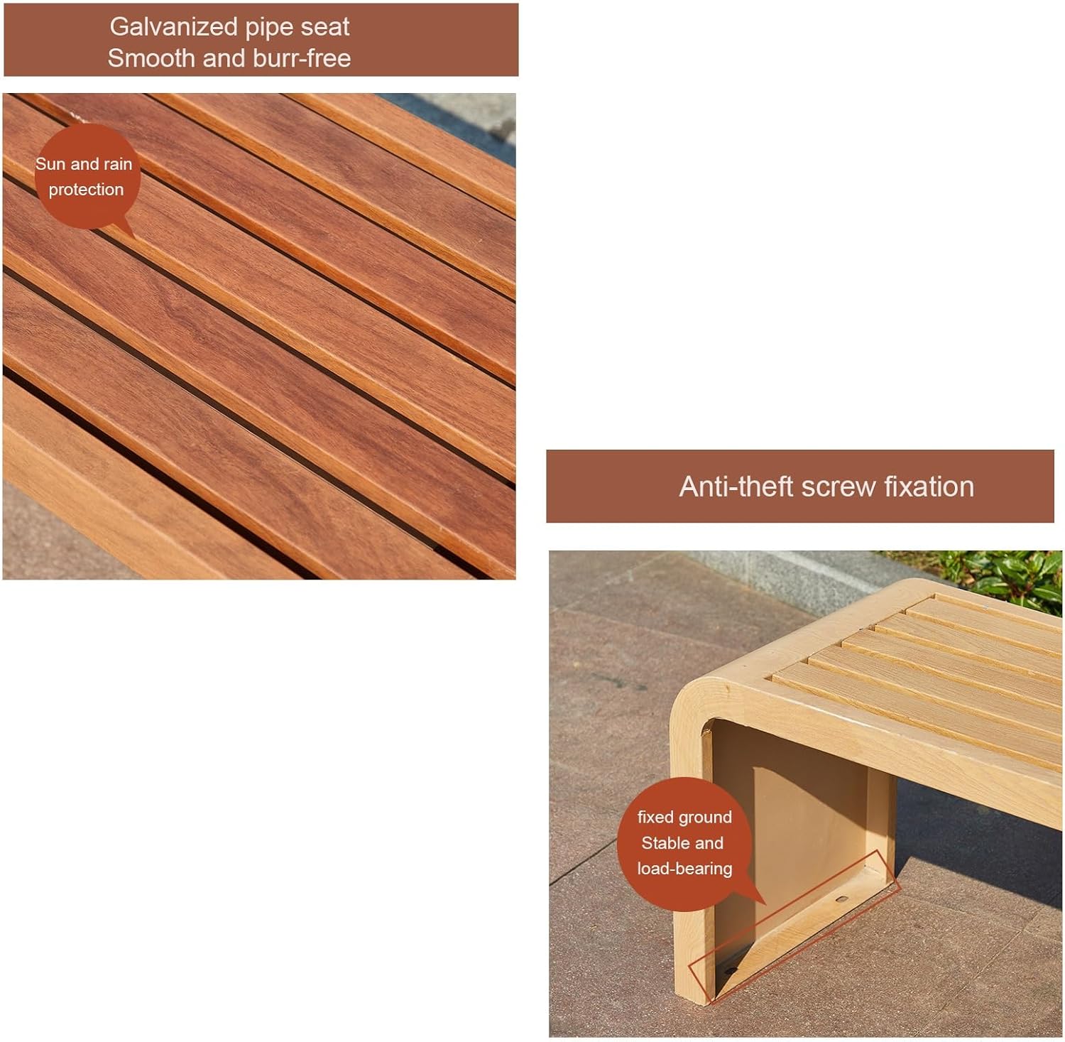 Metal Garden Bench, Outdoor Park Bench with Slatted Seat,Backless Patio Bench, Weatherproof Front Porch Bench, for Backyard, Deck, Lawn, Poolside (Color : Dark Wood Color, Size : 120cm/47.2in)