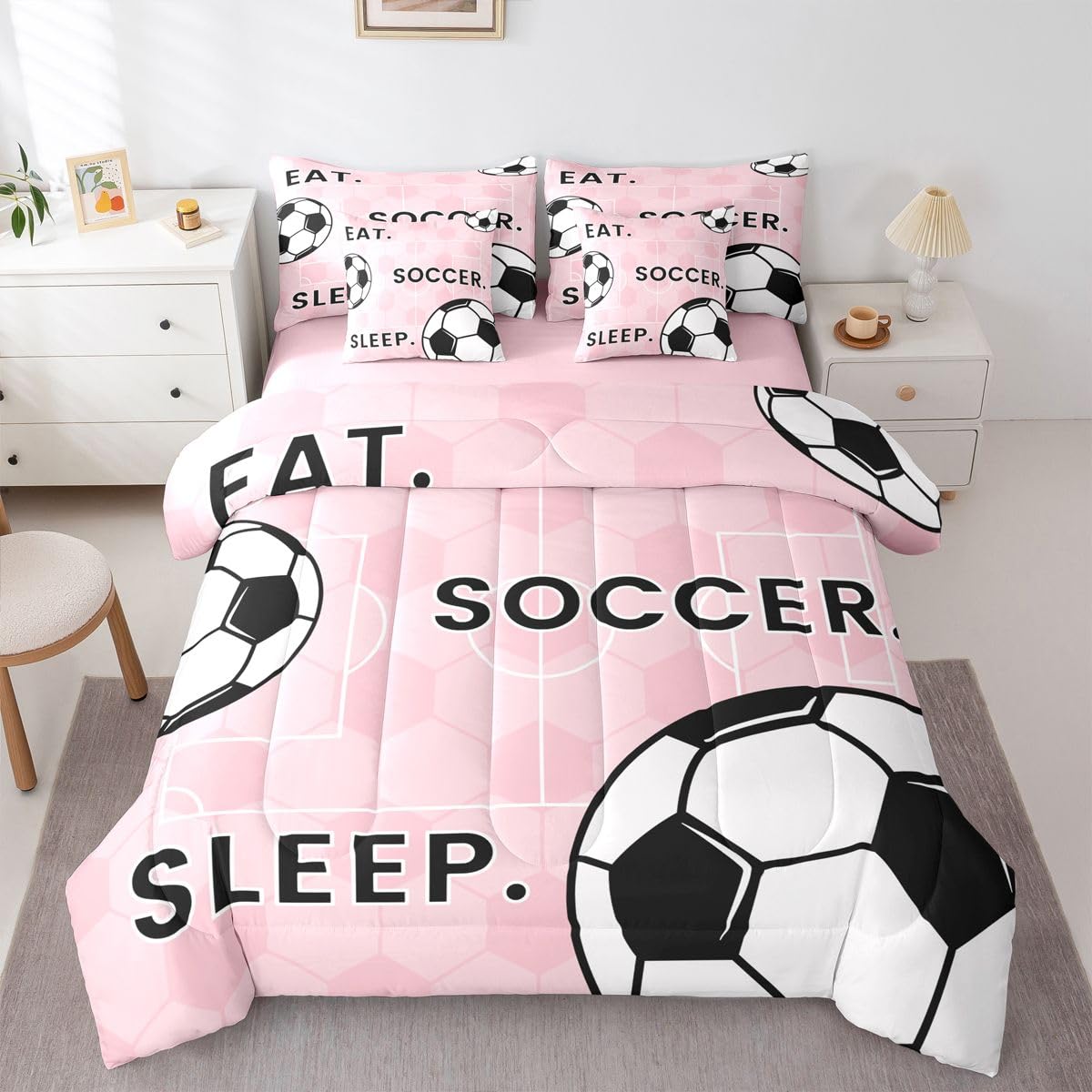 Photo 1 of Erose bridal Pink Black White Full Football Comforter Set