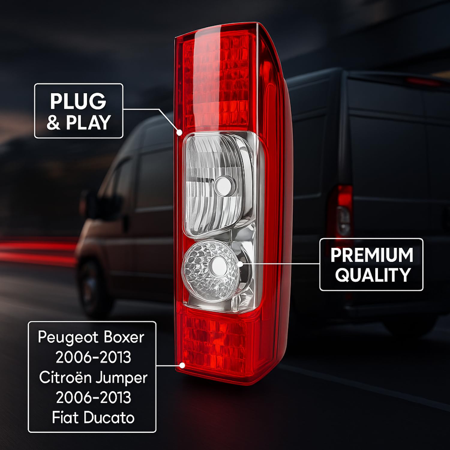 Luce Fanale Posteriore Destro Compatibile con Peugeot Boxer 2006-2014 Citroen Jumper Relay 2006-2014 Fiat Ducato 2006-2014 Ram ProMaster 2014+ Marchio E 1344047080