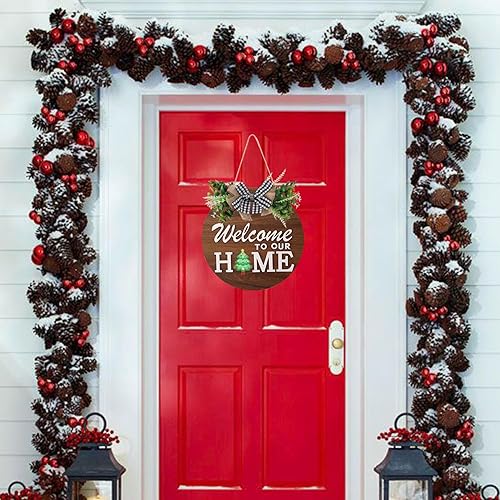 Vista 23 de Letrero de bienvenida intercambiable para decoración de puerta delantera con 4 coronas de temporada y 14 iconos de vacaciones, gancho de puerta