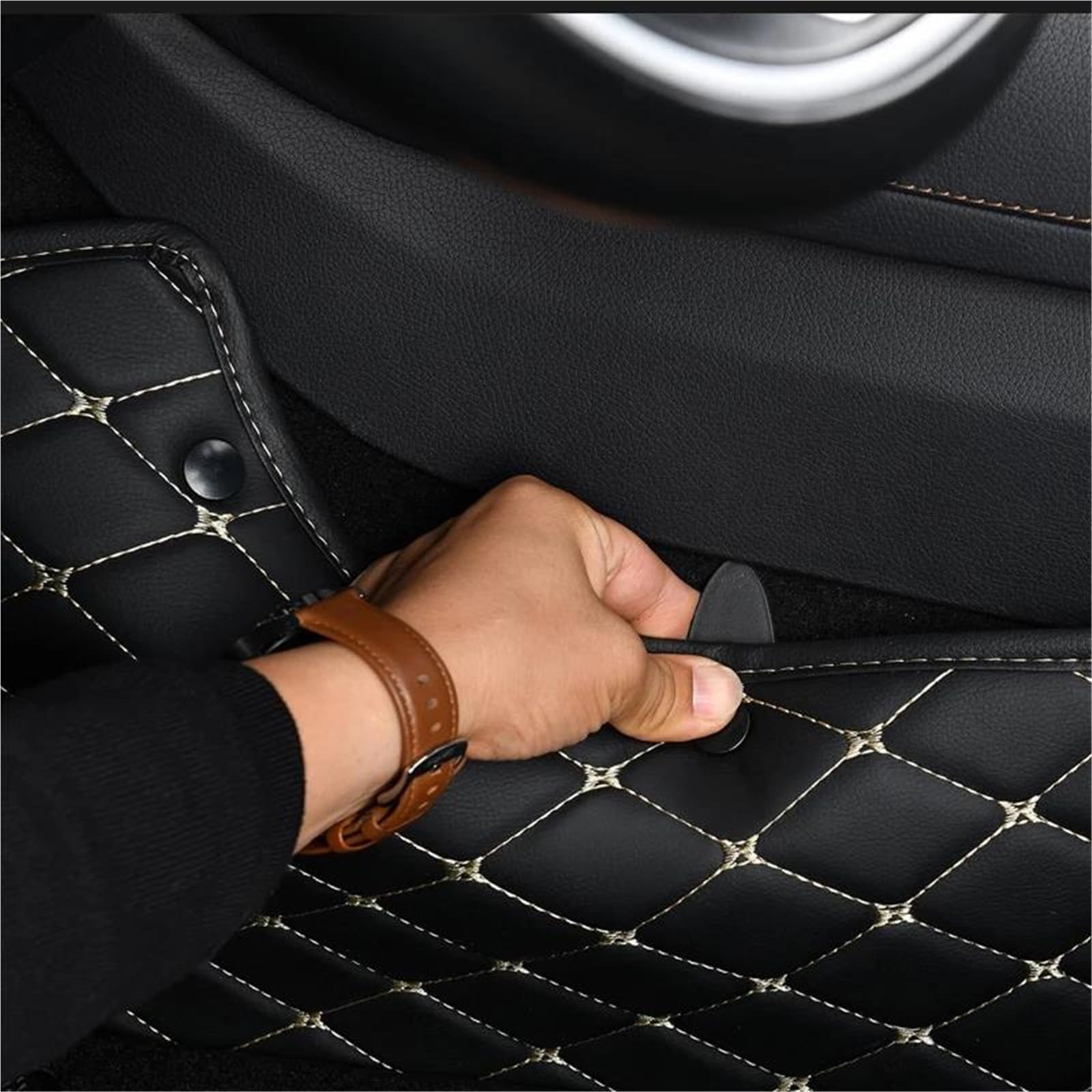 Gestreifte, Individuell Gestaltete Autofußmatten Aus PU-Leder, Innenausstattung Für Volvo Xc90 2015 2016 2017 2018 2019 2020 Anti-Schmutz