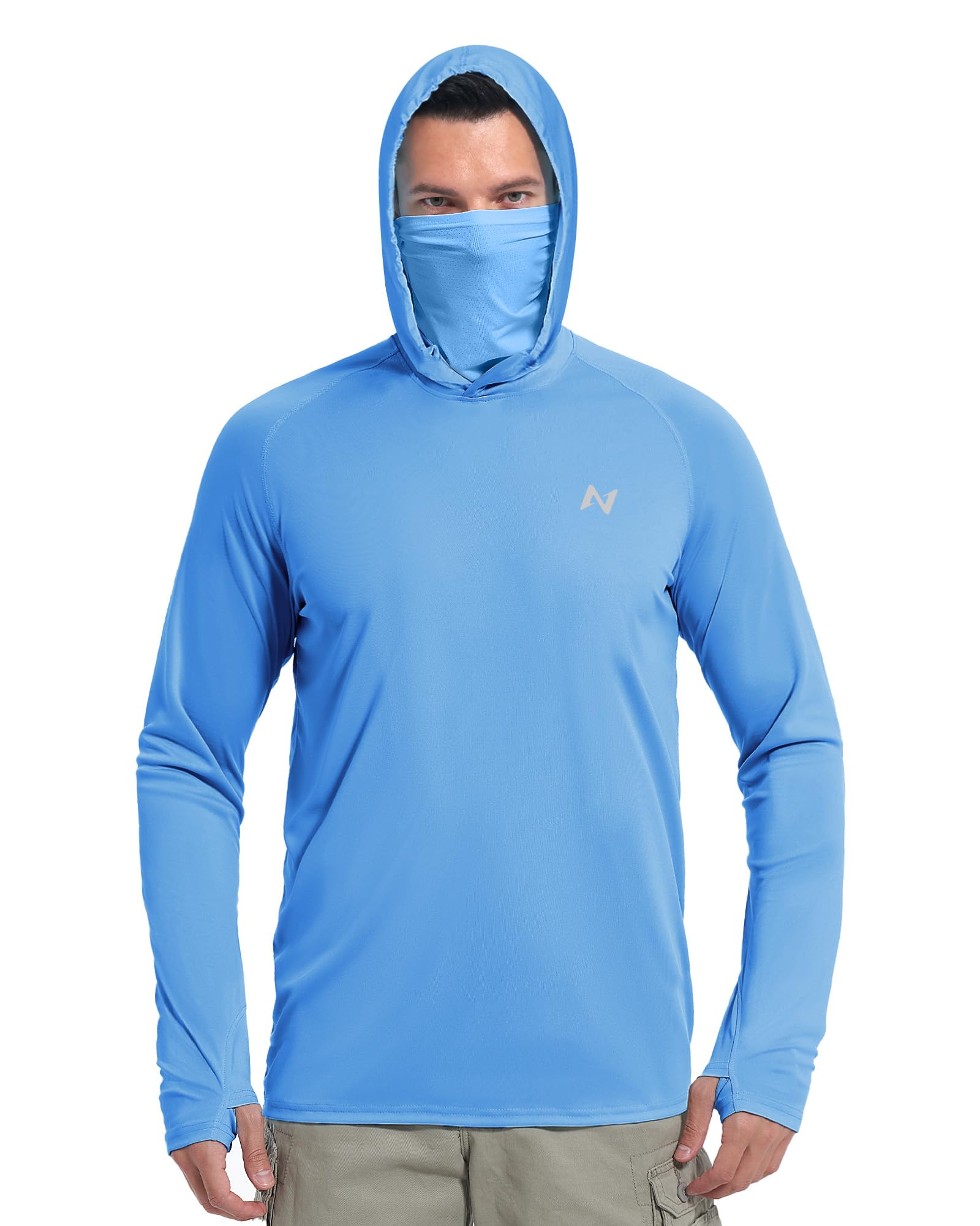 isnowood Mens UPF 50+ Sun Hoodie Long Sleeve Fishing Shirt with Face Mask