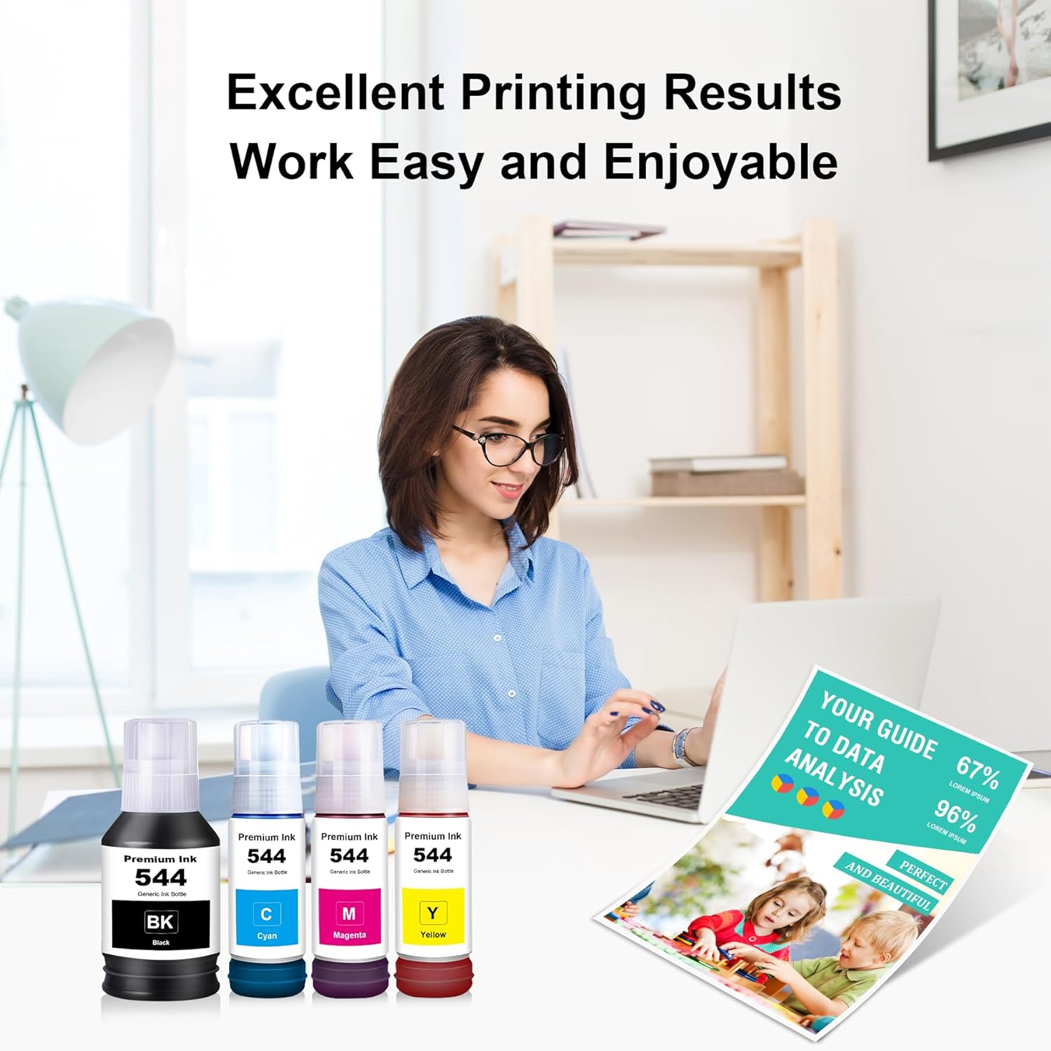 Compatible T544 Ink Bottle Replacement for T544 T544120 Black T544220 T544320 T544420 Color Ink with L1210 L1250 L3110 L3150 L3160 L3210 L3250 L3251 L3260 L5290 L5590 (4 Pack)