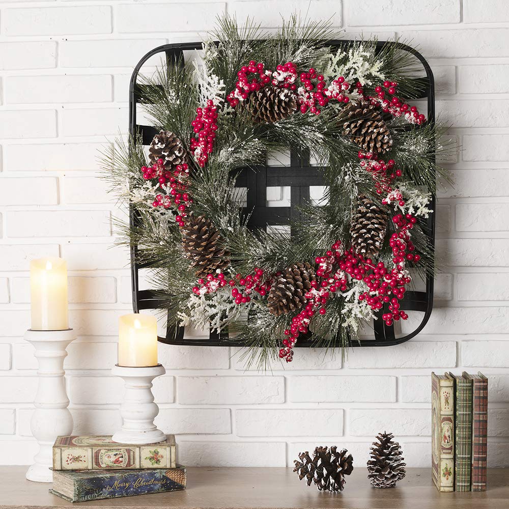 decorating tobacco baskets for christmas Amazon.com: Glitzhome 24'' Vintage Tobacco Basket with Artificial Flocked  Pinecone & Berry Wreath Set for Front Door Window Wall Indoor Outdoor Decoration  Christmas Party Ornaments Home Décor : Home & Kitchen
