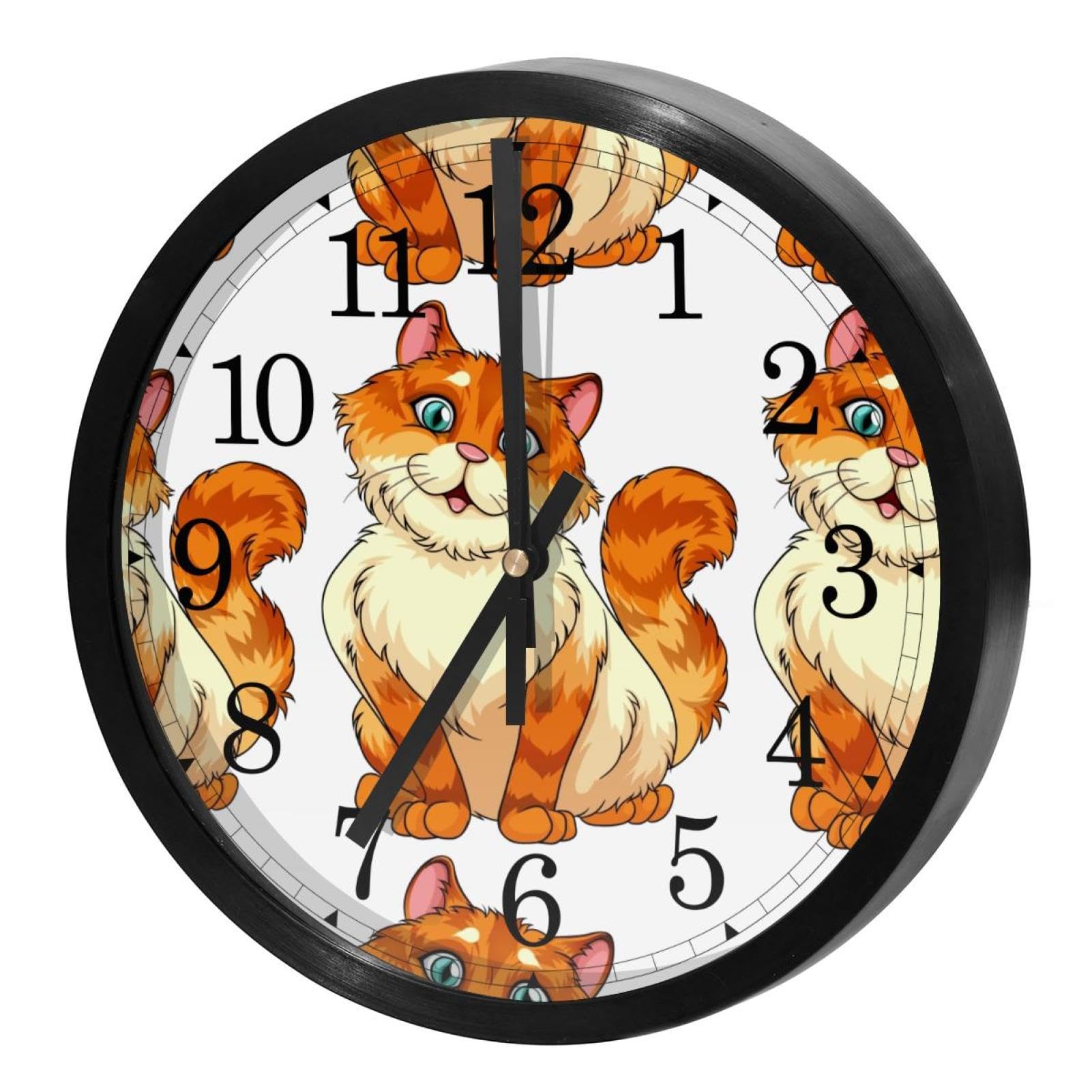 Horloge murale pour maison et cuisine motif chat orange décoration intérieure