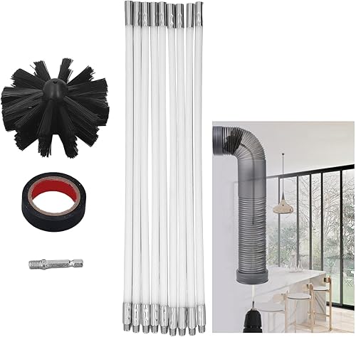 Rushbom Kit de limpiador de chimeneas, cepillo de limpieza interior de barrido que se extiende hasta 20 pies, juego de limpieza de conductos de