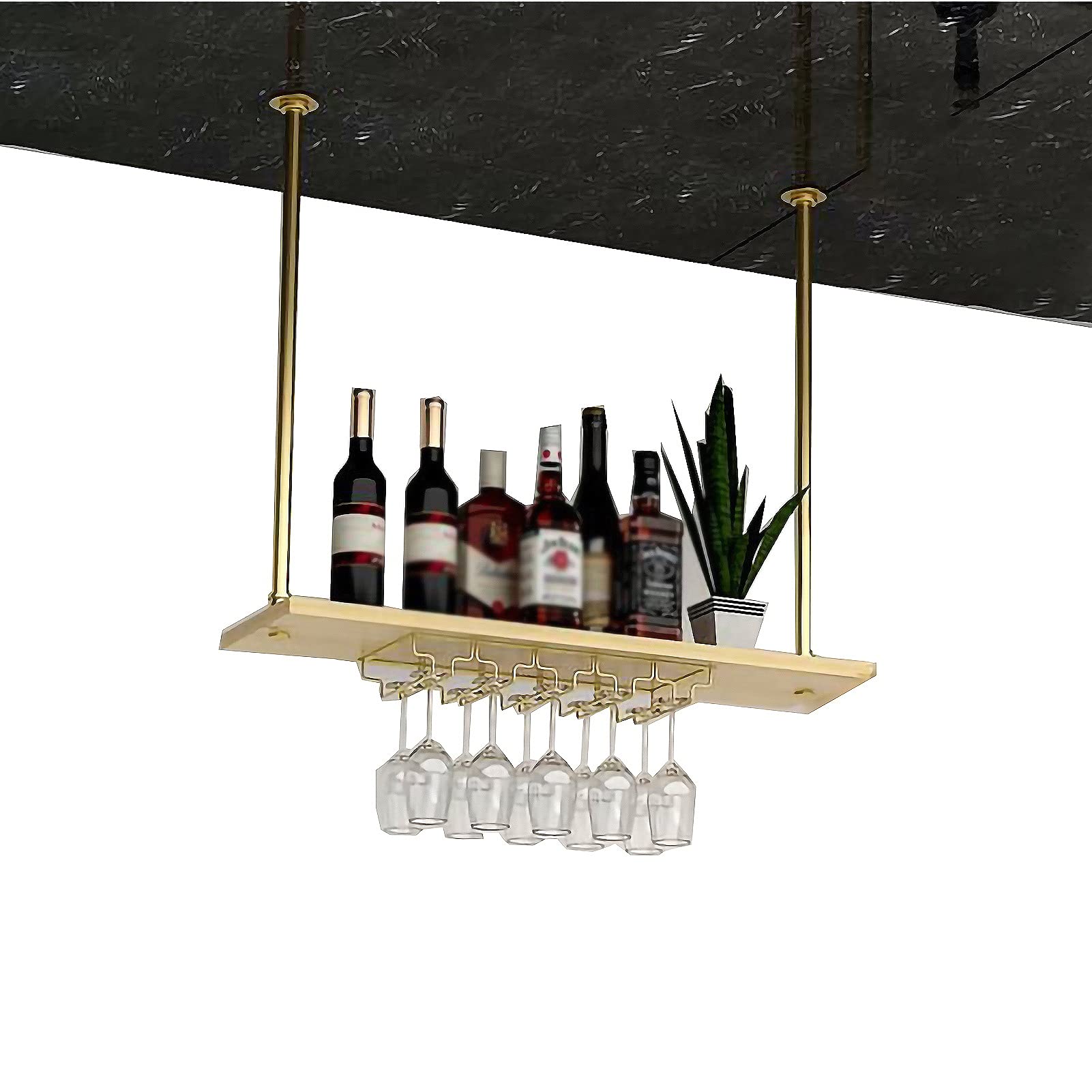 Étagère de décoration de plafond suspendue en fer avec rangement porte-verre inversé